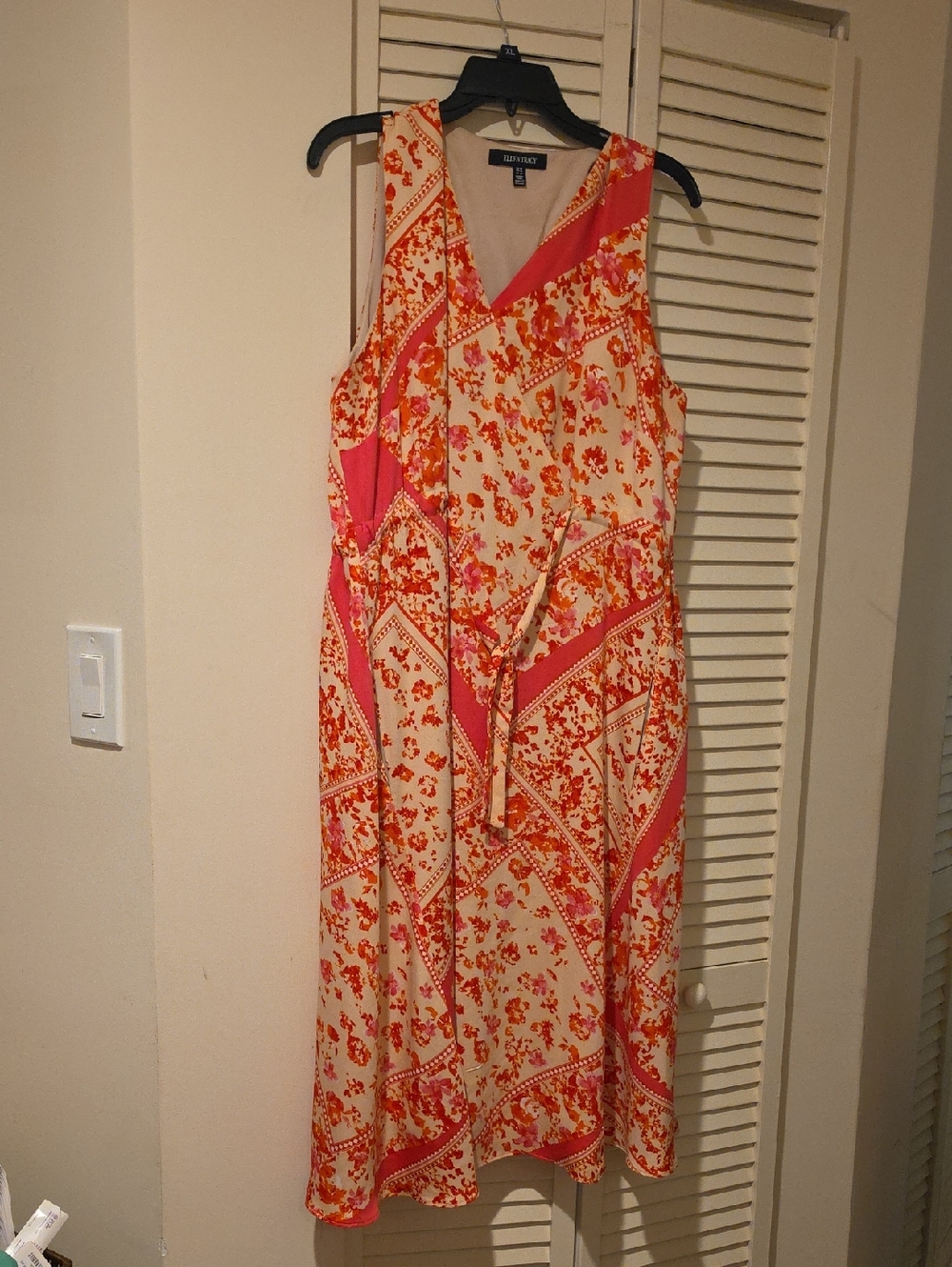 Ellen Tracy Cream and Pink Floral Maxi Dress